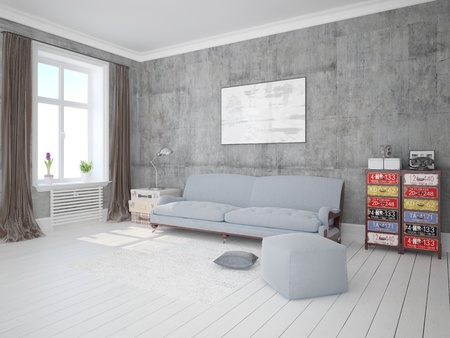Mock up a perfect living room with a compact classic sofa.の写真素材