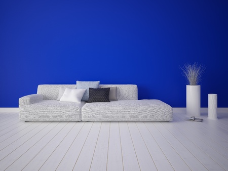 Moody up stylish lounge with sofa and blue background.の写真素材