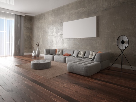 Mock up a living room with a large corner sofa.の写真素材