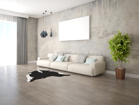 A comfortable upholstered living room with a comfortable living room.の写真素材