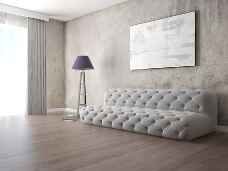 Mock up fashionable living room with stylish sofa and hipster backdrop.の写真素材