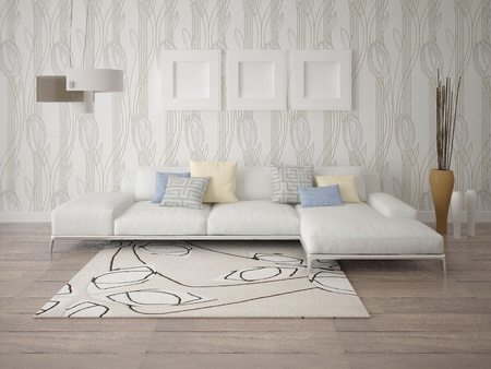 Mock up bright living room sofaの写真素材