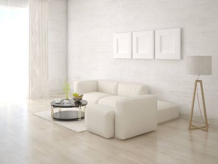 Bright modern living room with sofa.の写真素材