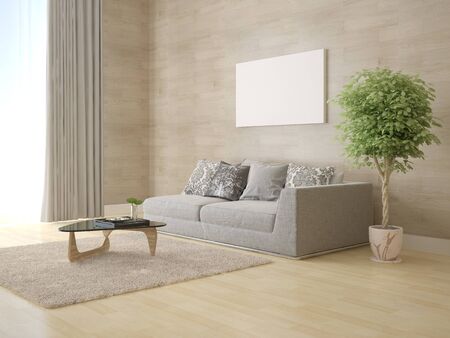 Mock up modern living room with original comfortable sofa and stylish original backdrop.の写真素材