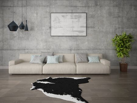 Mock up the perfect living room with a stylish, original sofa and trendy hipster background.の写真素材