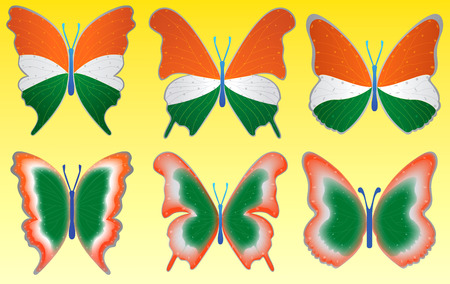 Tri color butterfly on yellow background for indianのイラスト素材