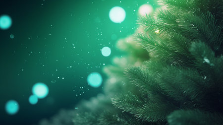 AI Generated macro close up part of Christmas tree branch details with decorations.の素材
