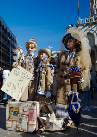02-06-2016, Venice, Italy: A family in wonderful themed costumes at Venice's carnivalのeditorial素材