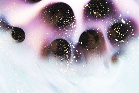 Light creative abstract hand-painted background, marble texture, black dots on milk, acrylic...