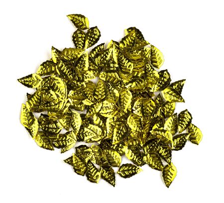 a set of gold leaves isolated on a white background. Christmas decorations. gold leaf.の写真素材