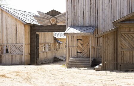 old wooden houses with wooden roofs and Windows. village of rare wooden buildings
