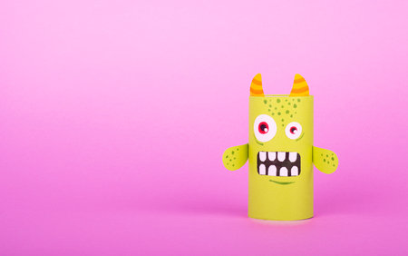 toys made with a roll of toilet paper. the concept of eco-friendly reuseの写真素材