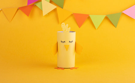 cute Easter birds made of paper, creative handmade. background for Easter. happy easterの写真素材