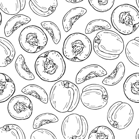 Peach vector seamless pattern. Hand drawn background. Food ingredient sketch.のイラスト素材