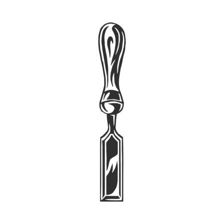 Vintage modern monochrome black chisel. Design element on white background isolated. Vector illustration.のイラスト素材