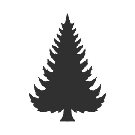 Vintage modern monochrome black conifer silhouette. Design element on white background isolated. Vector illustration.のイラスト素材