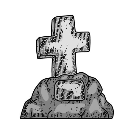Tombstone isolated on white background. Old vintage style hand drawing engraved. Design element for banner, menu, poster, web.のイラスト素材