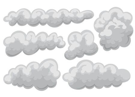Set of overcast and clouds icon in cartoon and flat style. Isolated object on white background in different forms. Vector illustration.のイラスト素材