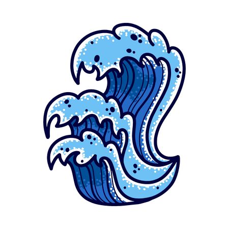 Sea wave hand drawing old school tattoo.のイラスト素材