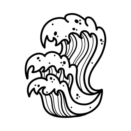 Sea wave hand drawing old school tattoo.のイラスト素材