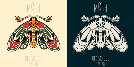 Moth hand drawing old school tattoo. Design element for poster, card, banner.のイラスト素材