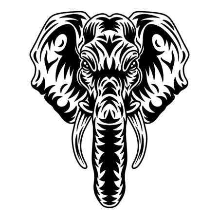 Vintage elephant face. Heading vintage style Isolated on a white background. Design element for logo, badge, tattoo, t-shirt, banner, poster.のイラスト素材
