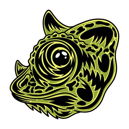 Vintage Chameleon face. Heading vintage style Isolated on a white background. Design element for logo, badge, tattoo, t-shirt, banner, poster.のイラスト素材
