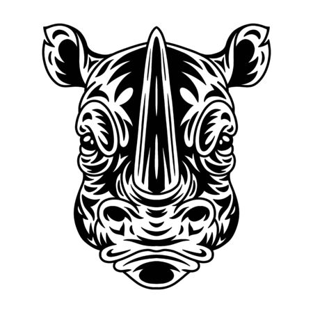 Vintage rhino face. Heading vintage style Isolated on a white background. Design element for logo, badge, tattoo, t-shirt, banner, poster.のイラスト素材