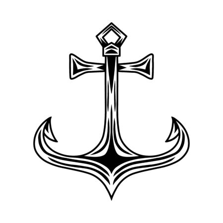 Vintage retro ship anchor isolated vector illustration on a white background. Design element for  badge, tattoo, banner, poster.のイラスト素材