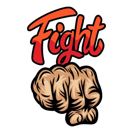 Colorful vintage retro human fist hands isolated vector illustration on a white background. Design element for  badge, tattoo, banner, poster.のイラスト素材