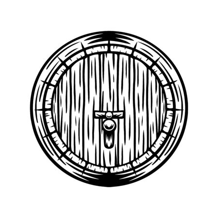 Vintage retro wooden beer and wine barrel isolated vector illustration on a white background. Design element for logo, badge, tattoo, banner, poster.のイラスト素材