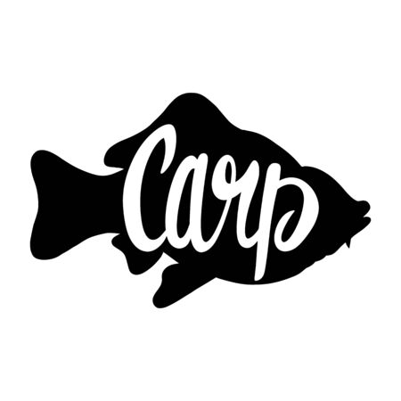 Vintage carp fish silhouette lettering retro roasted coffee beans isolated vector illustration on a white background. Design element for logo, badge, banner, poster.のイラスト素材