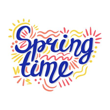 Welcome Spring. Lettering phrase in vintage style isolated on white background. Design element for poster, card, banner, flyer, logo.のイラスト素材