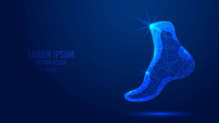 Human feet geometric lines, low poly style wireframe vector banner template. Isolated medicine science technology concept blue background polygonal 3d abstract.のイラスト素材