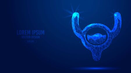 Human bladder construction geometric lines, low poly style wireframe vector banner template. Isolated medicine science technology concept blue background polygonal 3d abstract.のイラスト素材