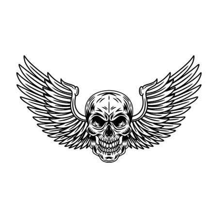 Vintage winged skulls isolated retro vector illustration on a white background. Great design for any purposes.のイラスト素材