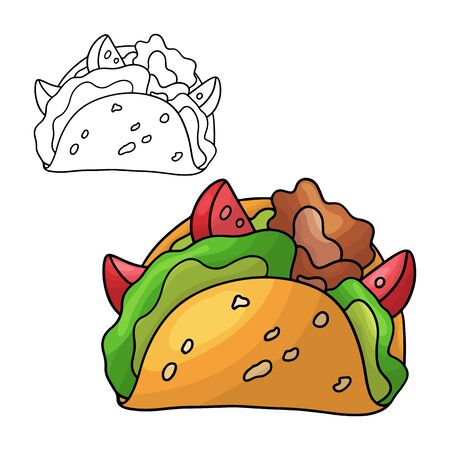Cartoon doodle tacos. Design element. Vector illustration isolated on a white background. Idea for your product.のイラスト素材