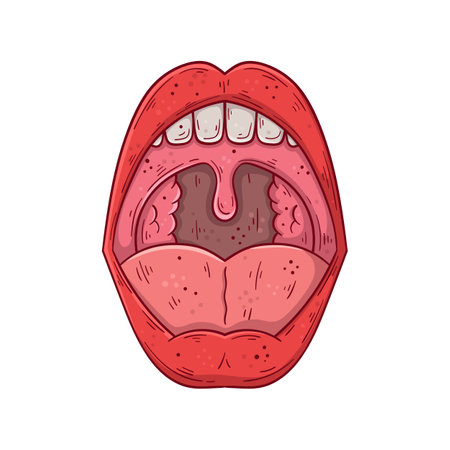 Human open mouth hand drawn cartoon simple vector illustration. medicine and anatomy.のイラスト素材