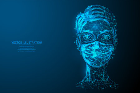Woman in a medical mask. Protection against injection of the coronavirus COVID-19 virus. Air pollution, smoke, chemical protection, biosecurity. Innovative medicine and technology. vector illustrationのイラスト素材