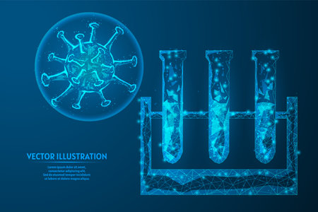 Check tests for coronavirus in the blood. medical glass test tube. COVID-19 Infectious Virus Pandemic. Innovative medical testing technology. 3d low poly wire frame isolated vector illustration.のイラスト素材
