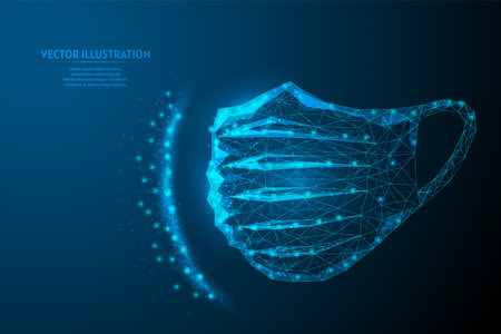 Close-up medical mask protects against infections of the virus, bacteria, air pollution. Virus influenza pandemic coronovirus COVID-19, SARS-CoV-2. Innovative medical technology. vector illustration.のイラスト素材