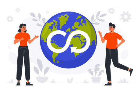 Flat circular economy concept vector illustration. World environment and green nature design. Reuse...