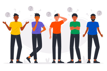 Flat different people asking questions collection.のイラスト素材