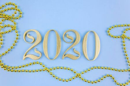 New Year 2020. Golden numbers on a blue background. Copy spaceの写真素材