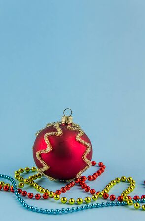 New Year's decorations, Christmas decorations on a blue background. Copy spaceの写真素材