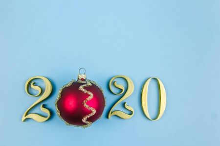 New Year 2020. Golden numbers on a blue background. Copy spaceの写真素材
