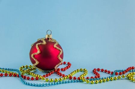 New Year's decorations, Christmas decorations on a blue background. Copy spaceの写真素材