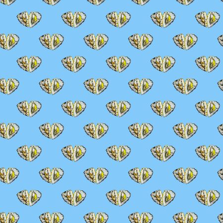 heart-shaped rolls pattern on a blue background. modern style isometric pattern