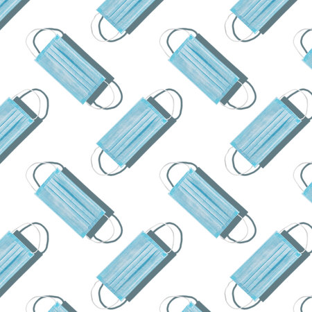 pattern medical blue disposable mask on a white backgroundの写真素材
