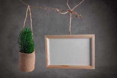 New Years Eve, Christmas composition spruce branches in a bag and a frameの写真素材